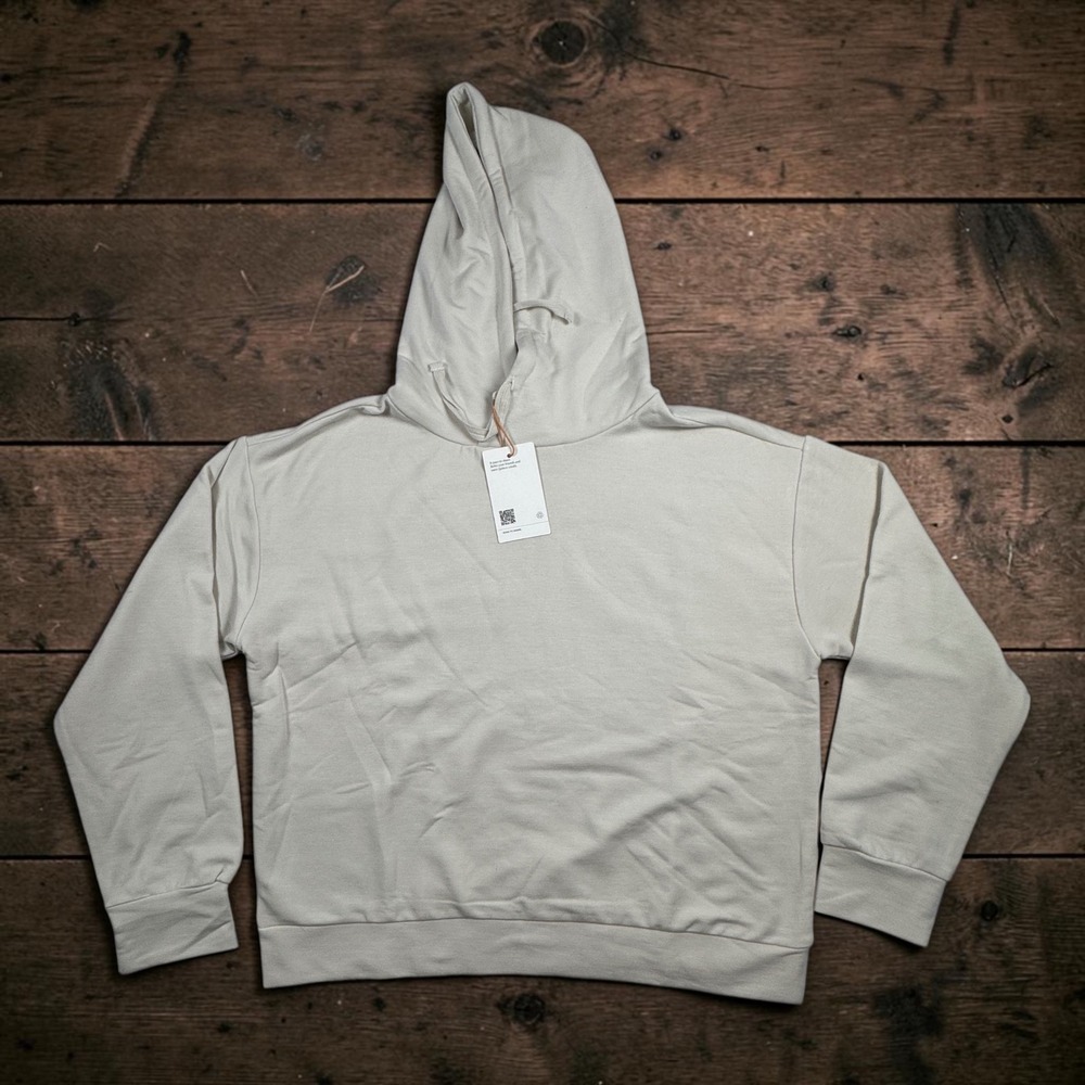 NWT Quince SuperSoft Fleece Pullover Hoodie Relaxed Off-White Womens S